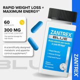 Vista lateral de la botella Zantrex Blue, diseño compacto.