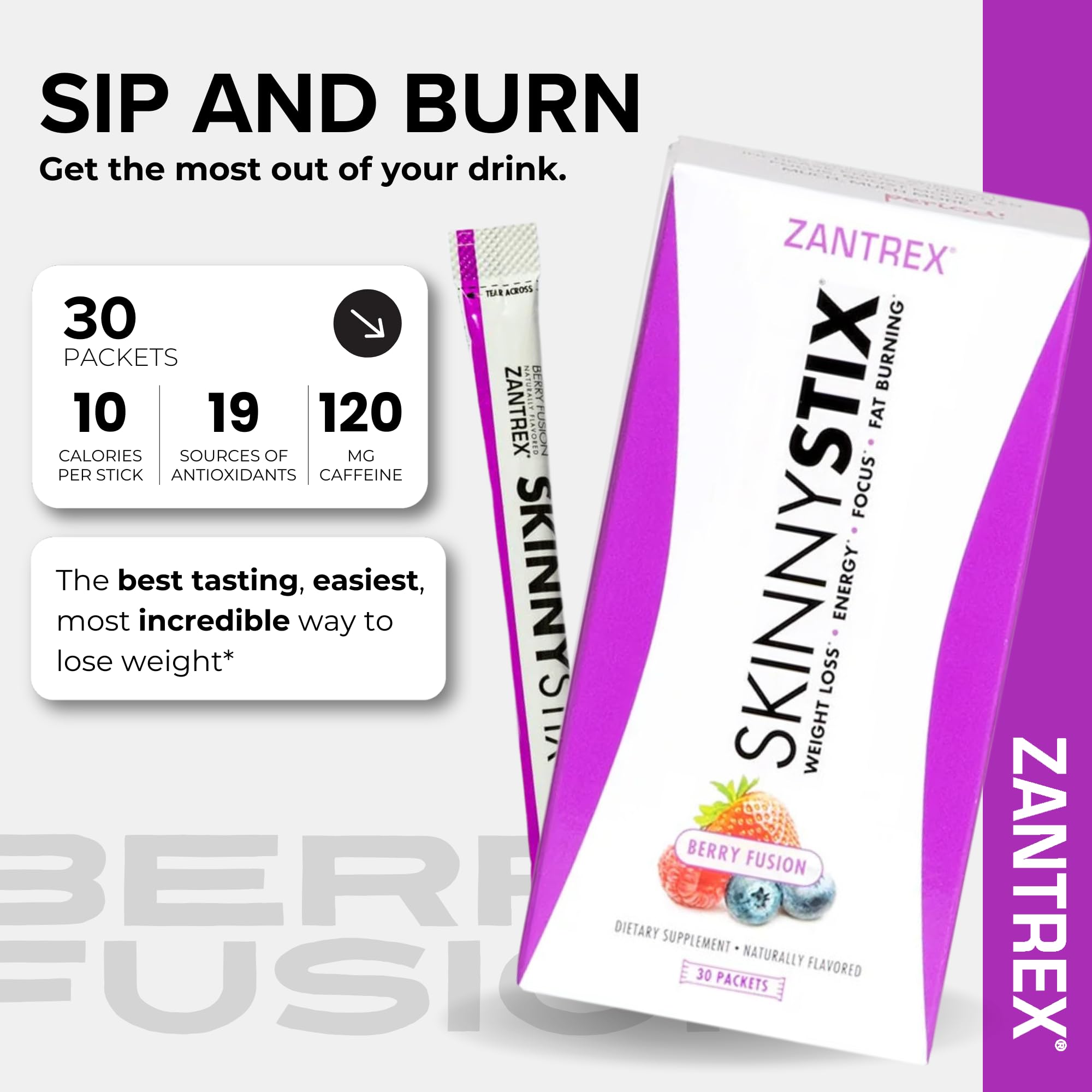 Zantrex SkinnyStix taza de yerba mate, energía natural al instante.