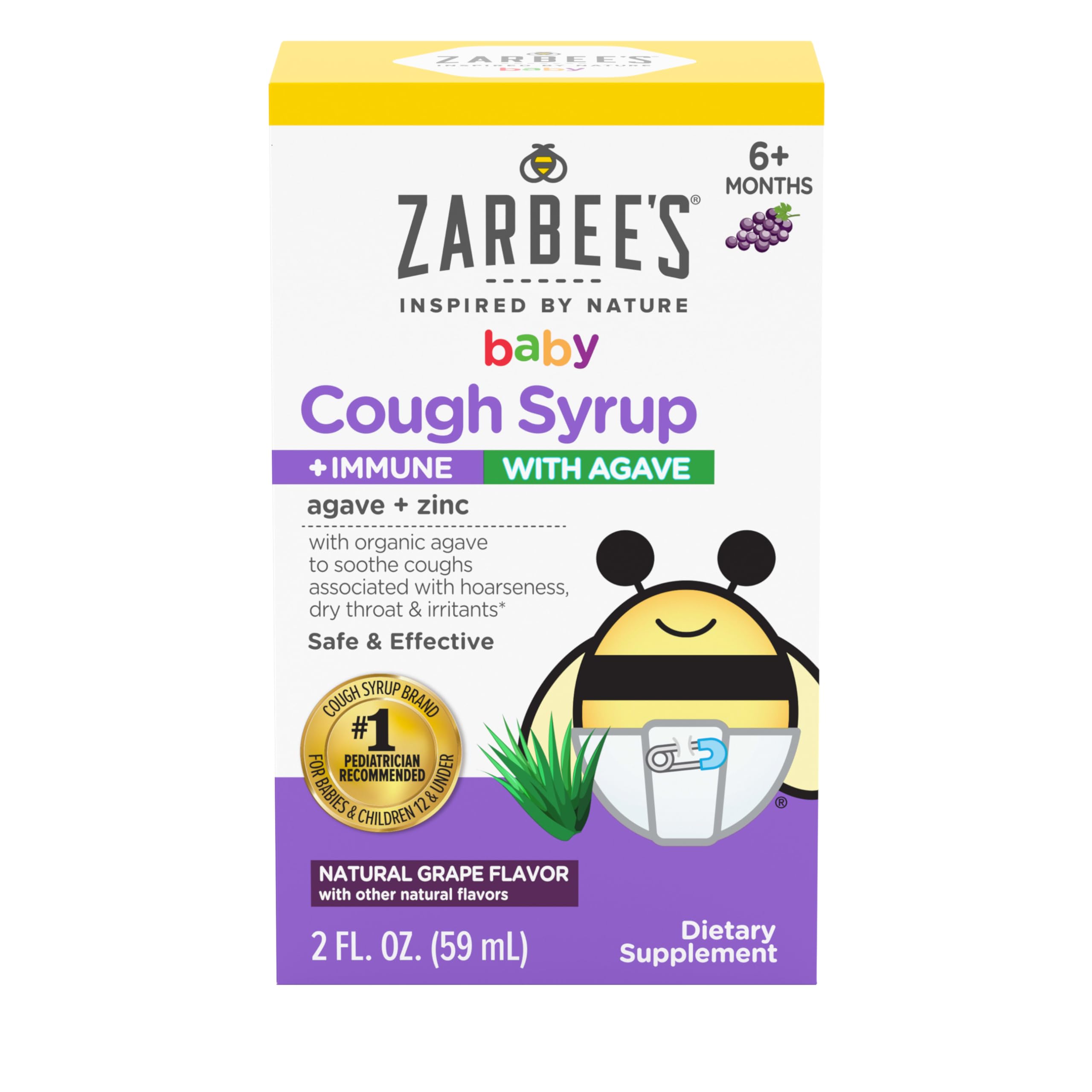 Botella de Zarbee's Baby Agave Cough Syrup lista para calmar la tos del bebé.