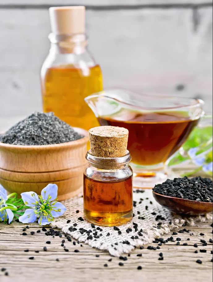 Ingredientes orgánicos del aceite de comino negro Zatik Naturals.