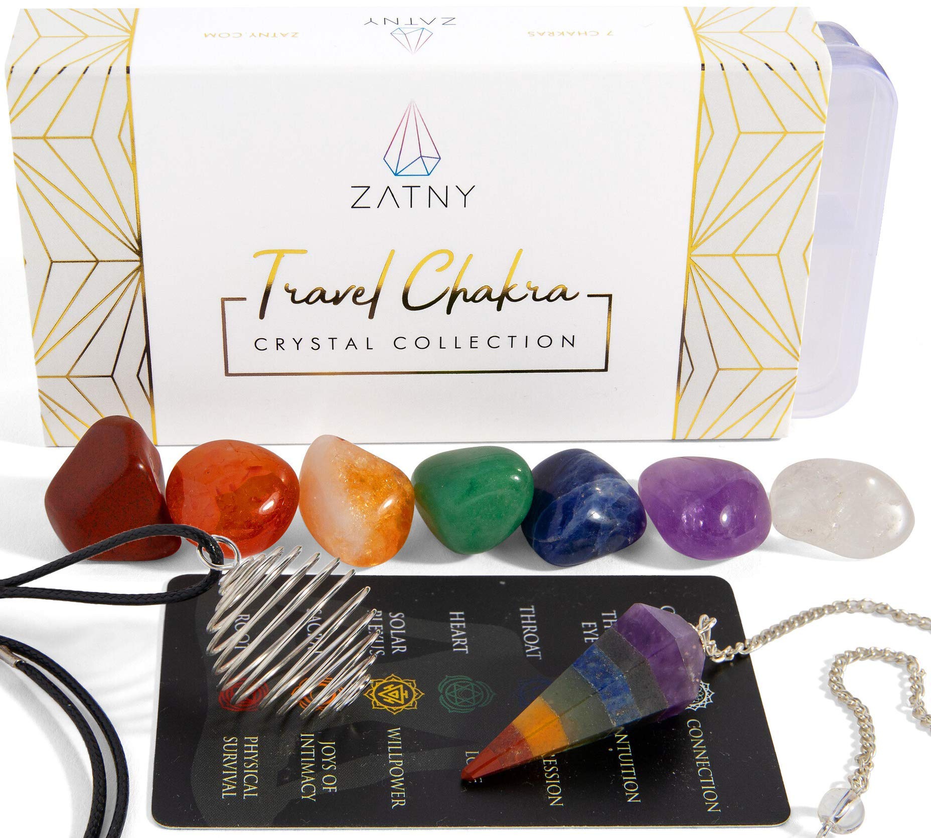 Conjunto ZATNY de chakras 7 con piedras pulidas para viaje y equilibrio.