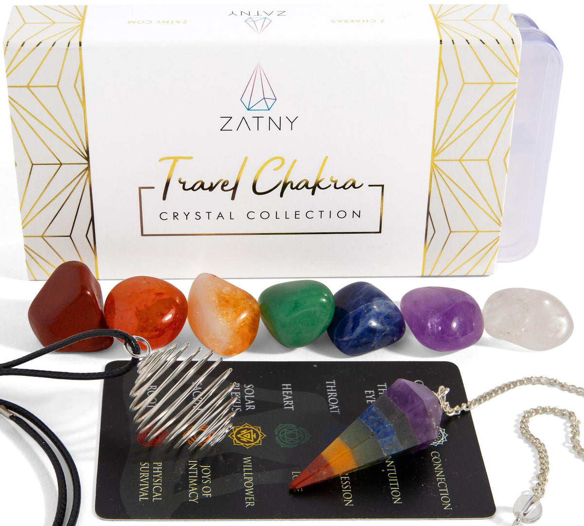 Conjunto ZATNY de chakras 7 con piedras pulidas para viaje y equilibrio.