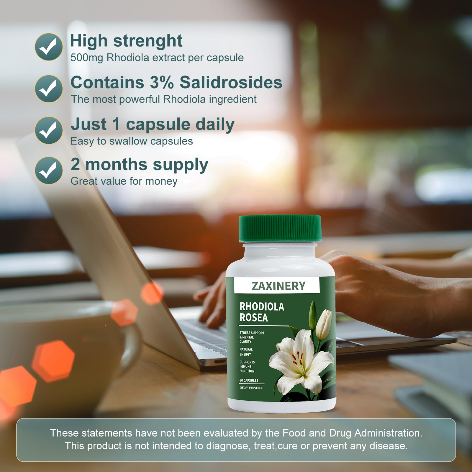ZAXINERY Rhodiola balance diario: uso diario para un estado emocional estable