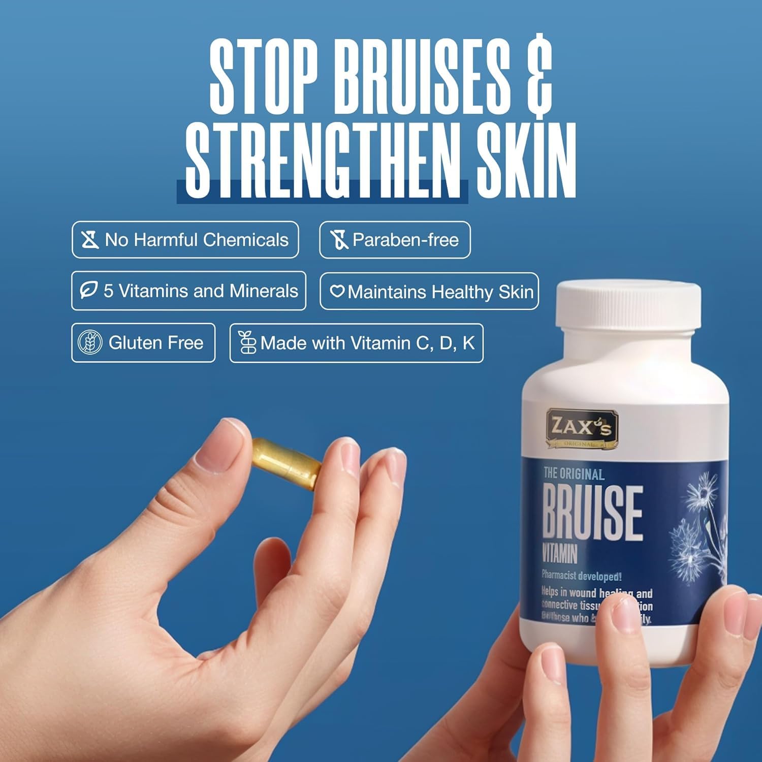 Cápsulas nutritivas de ZAX'S ORIGINAL para apoyar la piel y la recuperación cutánea.