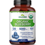 Zazzee Arándano orgánico: frasco de cápsulas para uso diario y estilo de vida saludable.