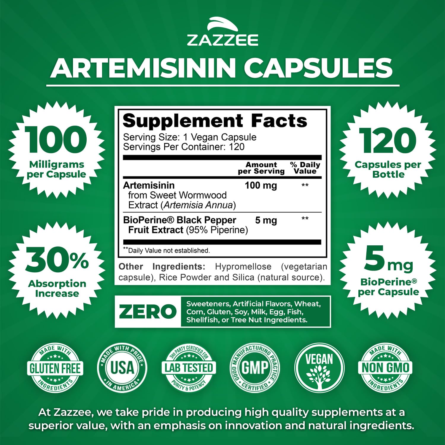 Cápsulas veganas de Artemisinina de Zazzee, no GMO.