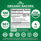 Etiqueta USDA Orgánica en Zazzee Bacopa destaca su pureza y respaldo orgánico.