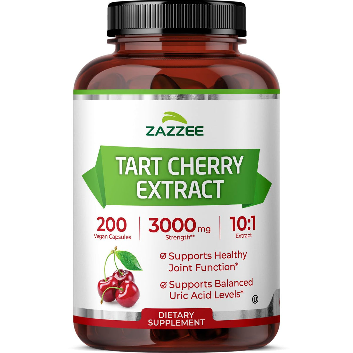 Botella de Zazzee Tart Cherry 10:1 Extract para consumo diario.