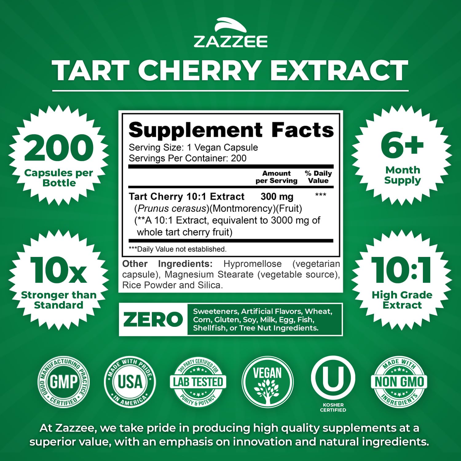 Cerezas Montmorency en Zazzee Tart Cherry 10:1 para antioxidantes.