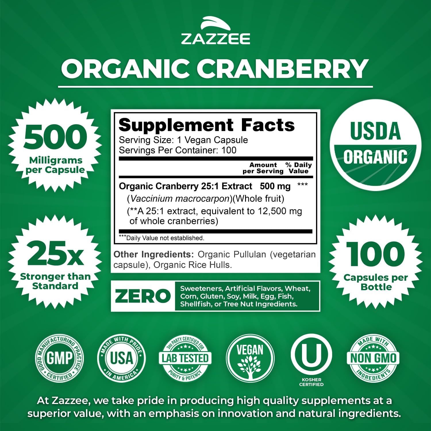 Zazzee Arándano Orgánico 25:1, cápsulas vegetarianas para estilo de vida vegano.