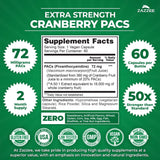 Cápsulas Zazzee Cranberry PACs de 72 mg para una dosis potente.
