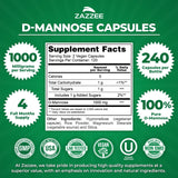 Capsulas Zazzee D-Mannose, ingesta simple para bienestar diario del tracto urinario.