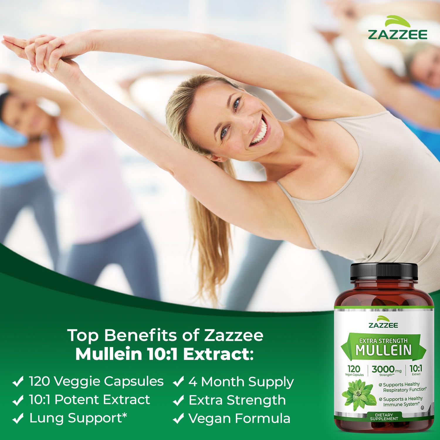 Etiqueta de Zazzee con extracto de Verbascum 10:1 muestra ingredientes y certificaciones.