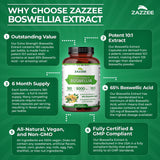 Zazzee etiqueta de ingredientes: listado claro de extracto Boswellia.