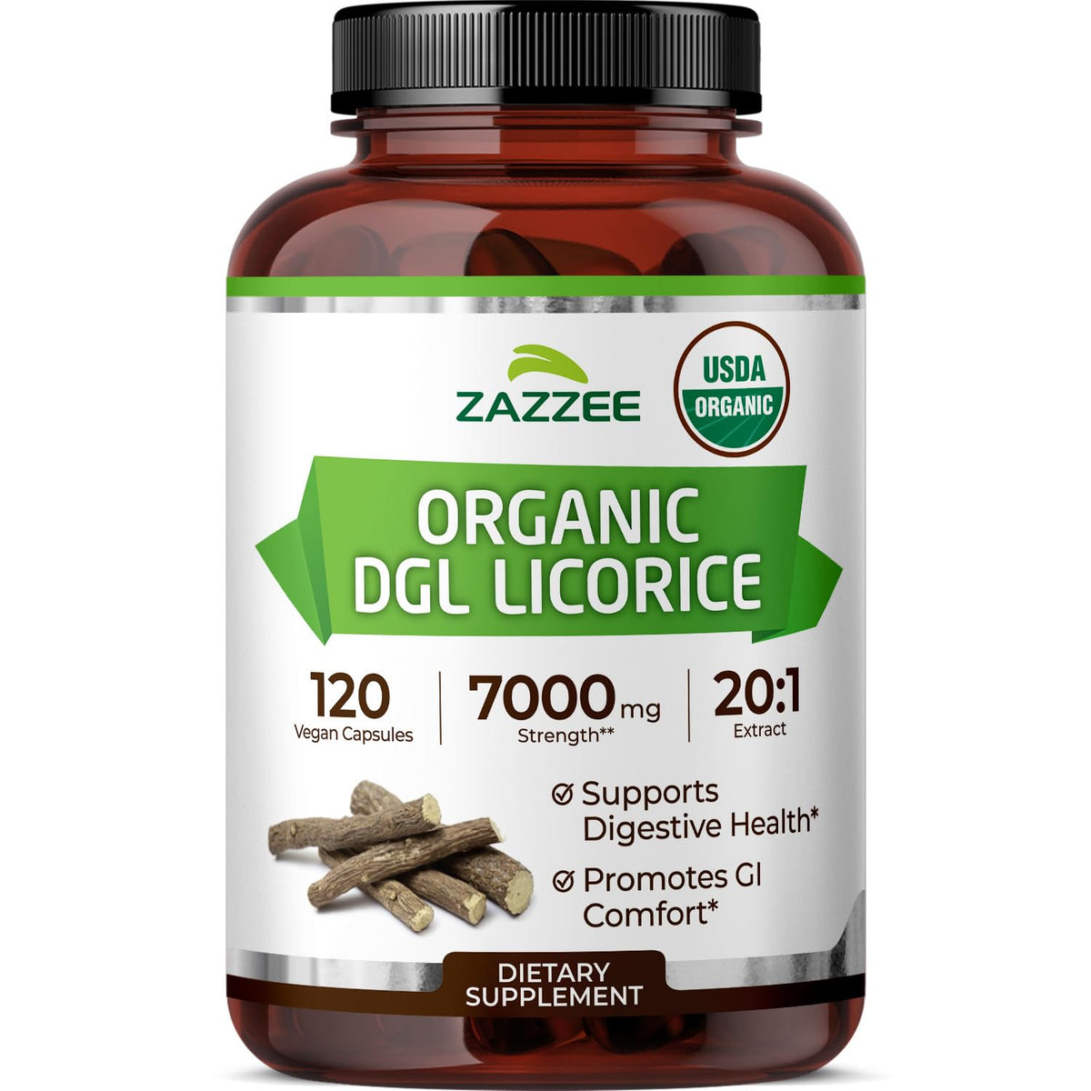 Cápsulas de extracto DGL 20:1 de Zazzee para uso diario