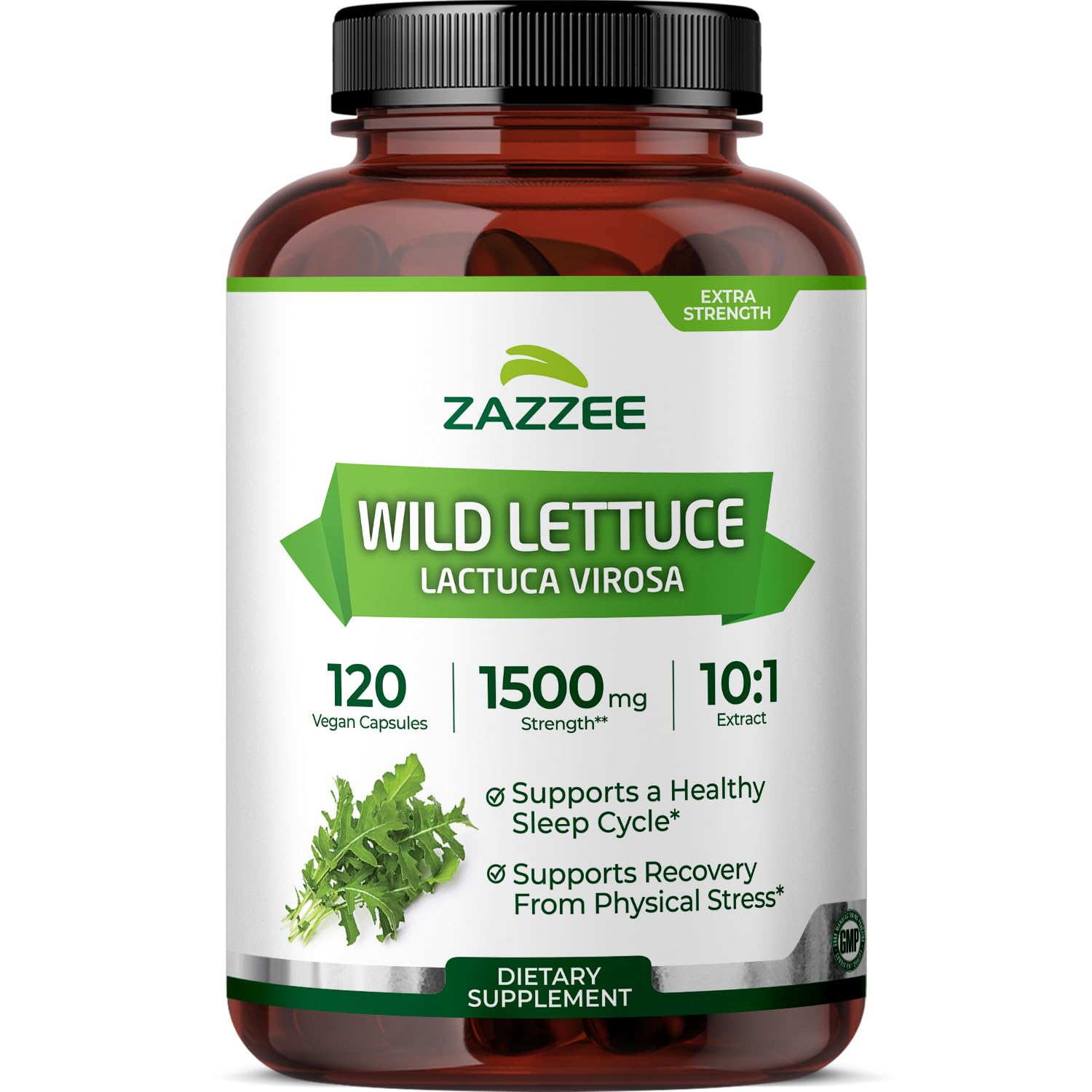 Zazzee Extracto lechuga silvestre 10:1 en cápsulas para relajación.