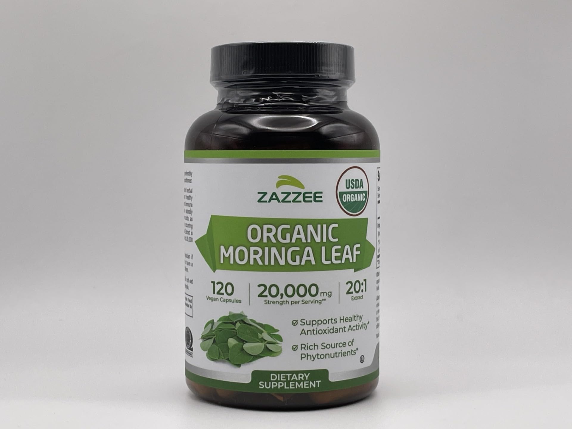 Zazzee Moringa certificado USDA Organic para confianza y pureza.