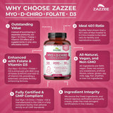 Pastillas de Zazzee Myo-D-Chiro Inositol con potencia y pureza para el día a día.