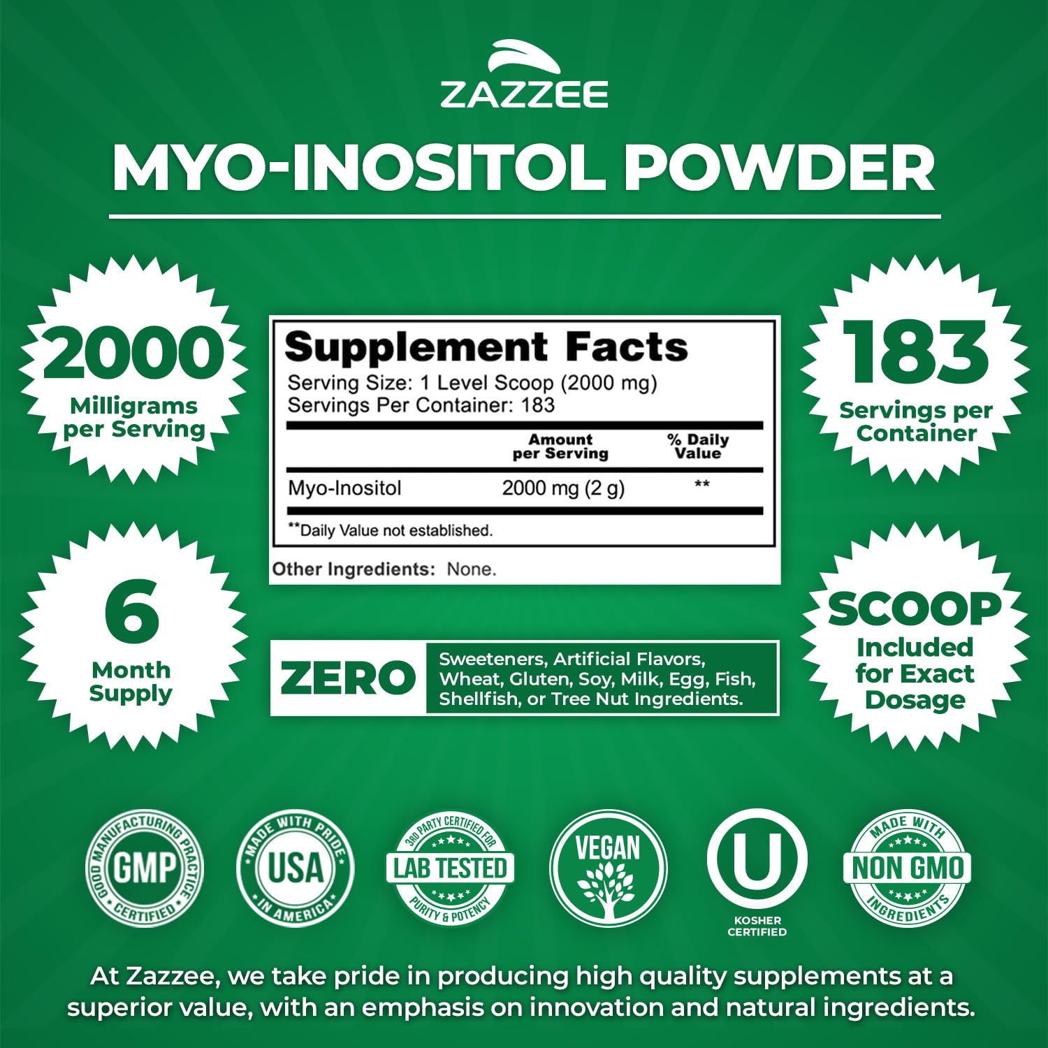 Zazzee Myo-Inositol con cucharita gratis para dosis exactas