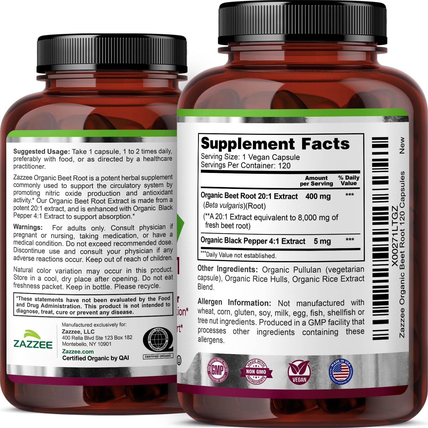 Zazzee Nutrición de óxido nítrico con extracto de remolacha concentrado.
