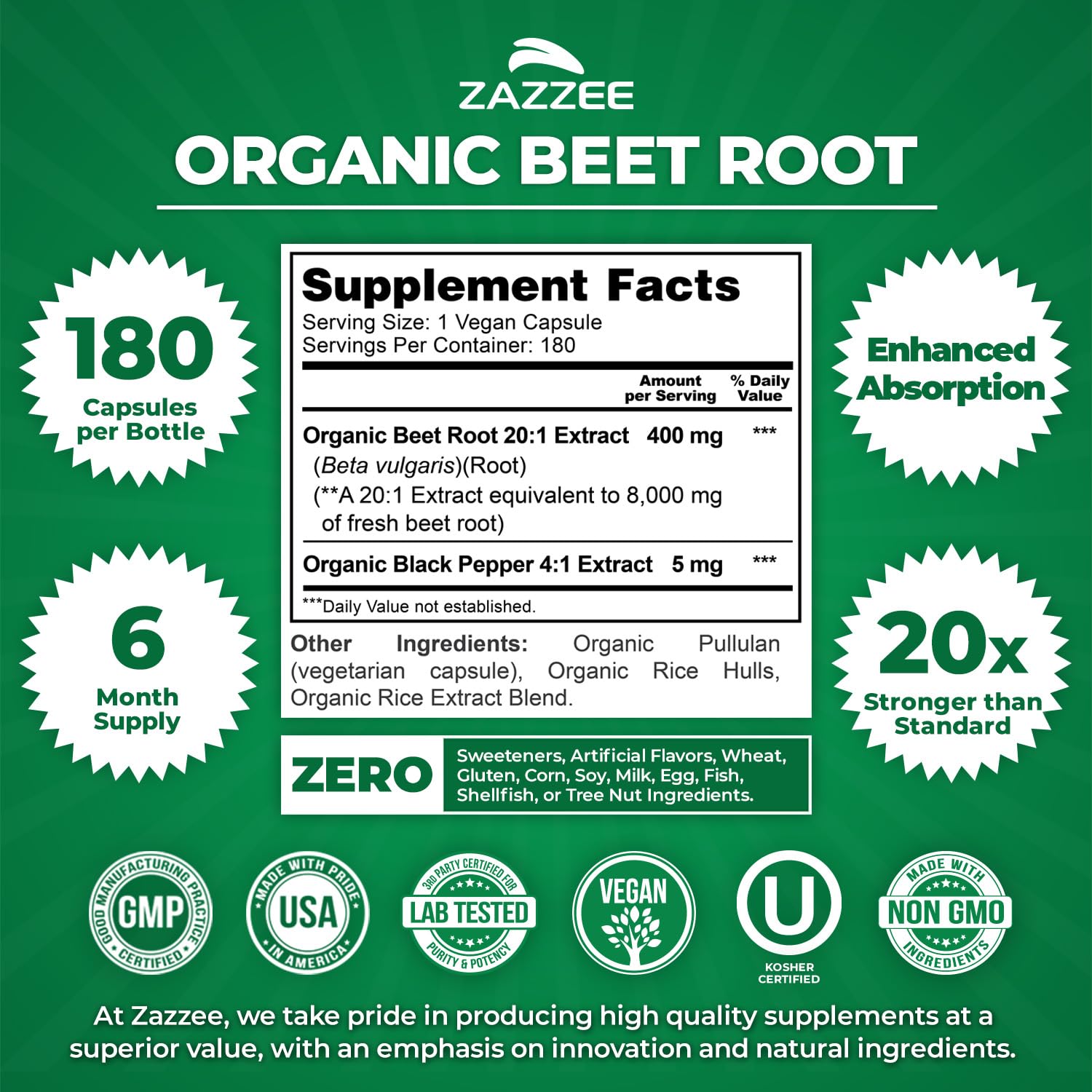 Etiqueta de Zazzee con certificado orgánico y sello kosher