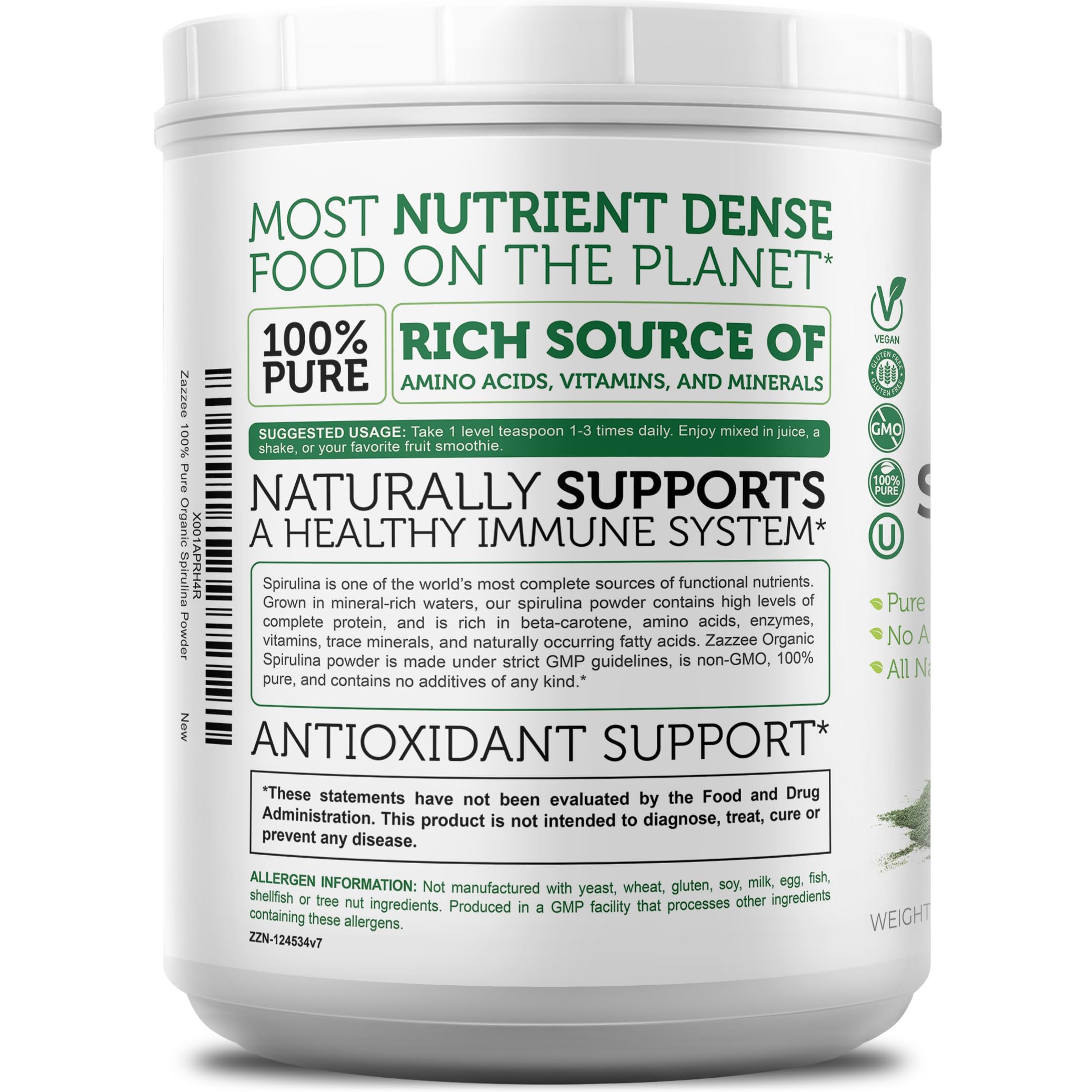 Zazzee Spirulina añade color verde vivo a platos y ensaladas.
