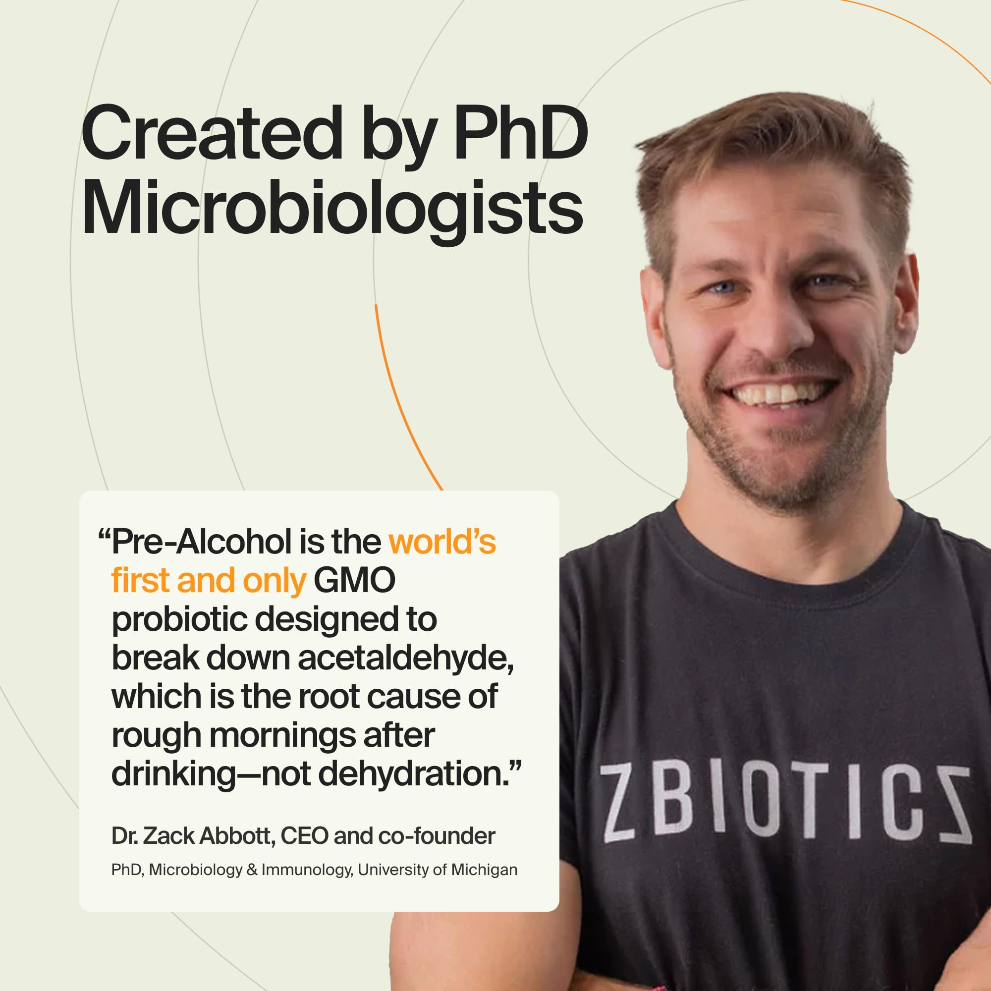 Etiqueta minimalista de ZBiotics en la botella, diseño limpio