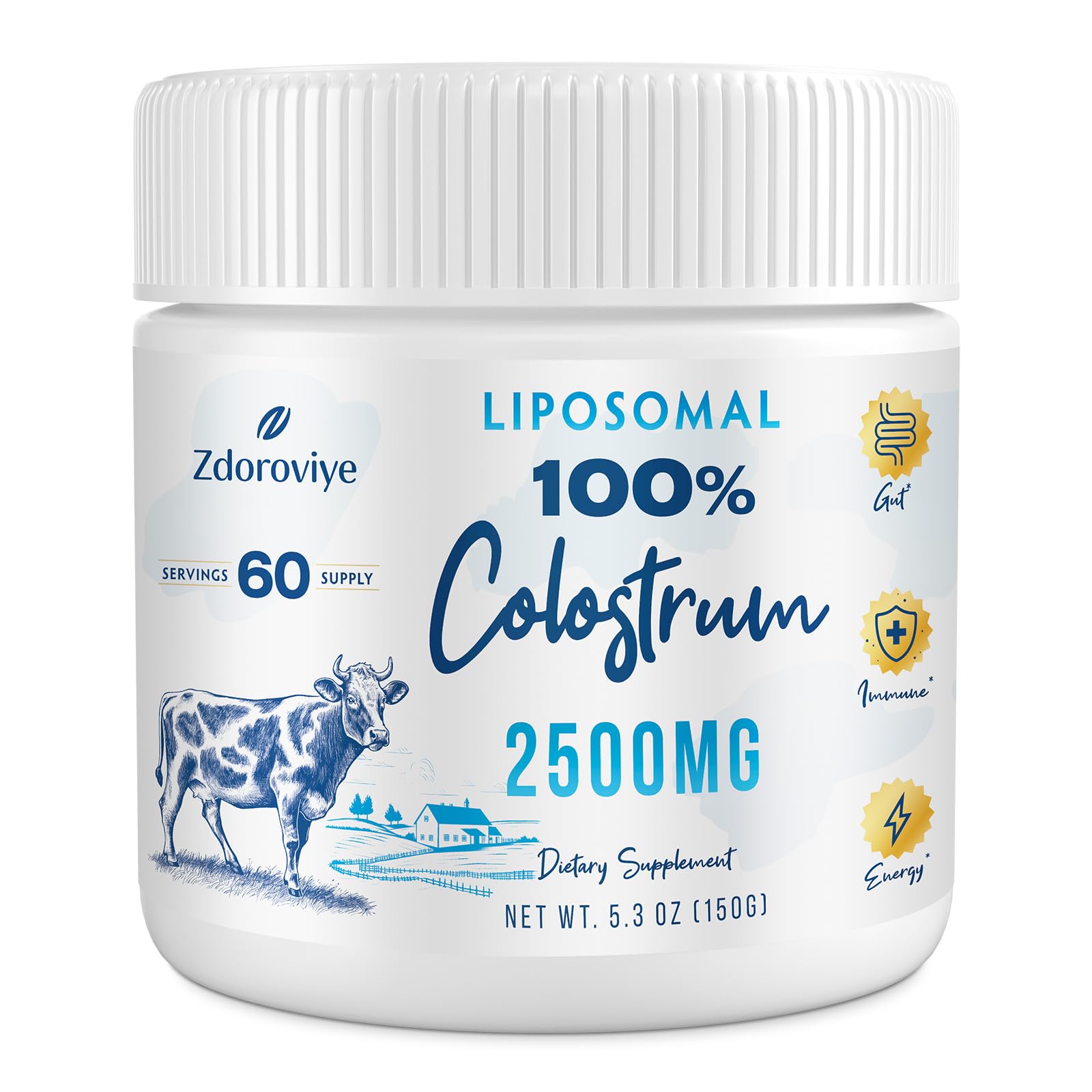 Zdoroviye Colostro Bovino liposomal, envase visible, posible mejor absorción diaria.