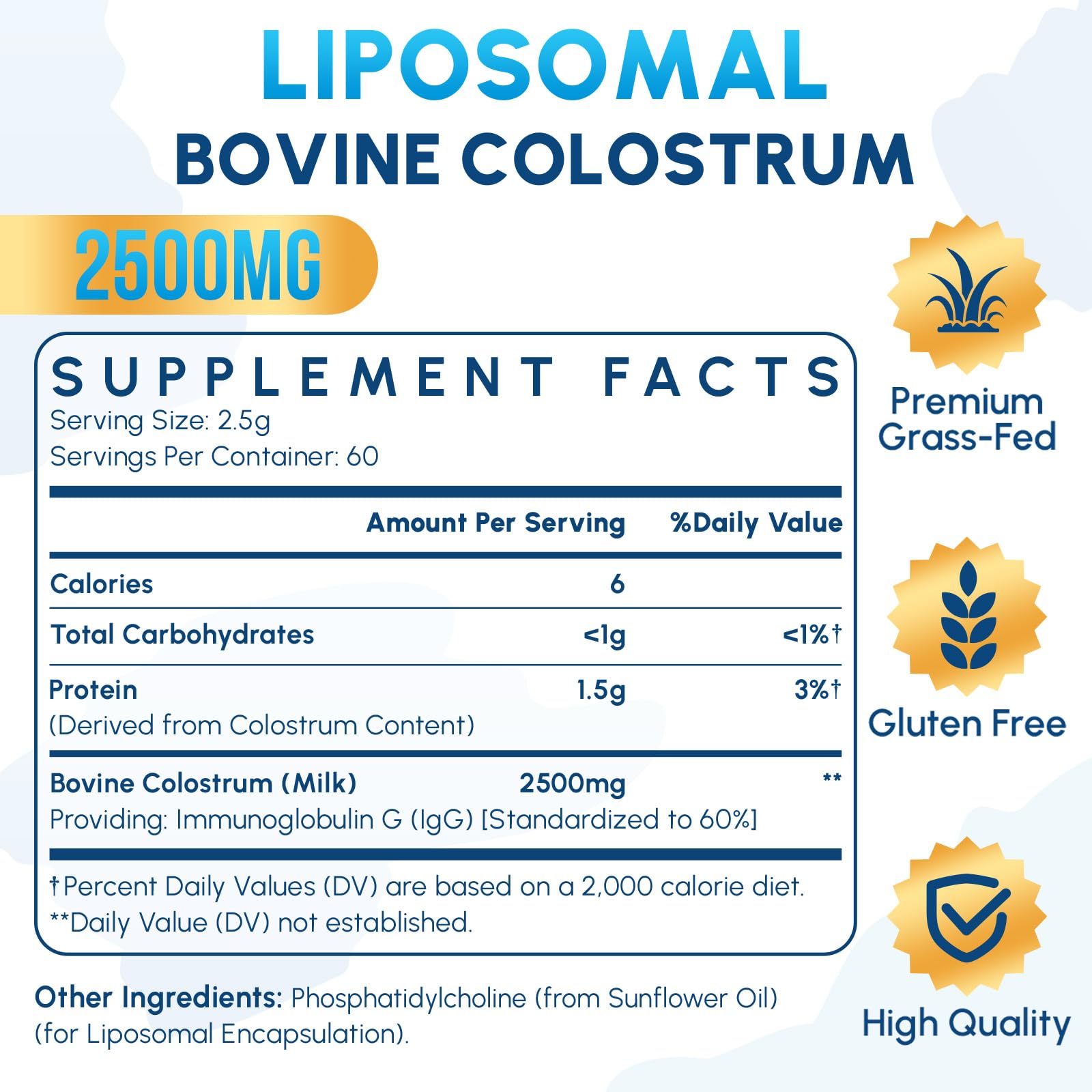 Zdoroviye Colostro Bovino liposomal, etiqueta clara facilita identificar dosis.
