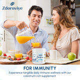 Zdoroviye Colostro Bovino liposomal, polvo en vaso facilita mezclas diarias.