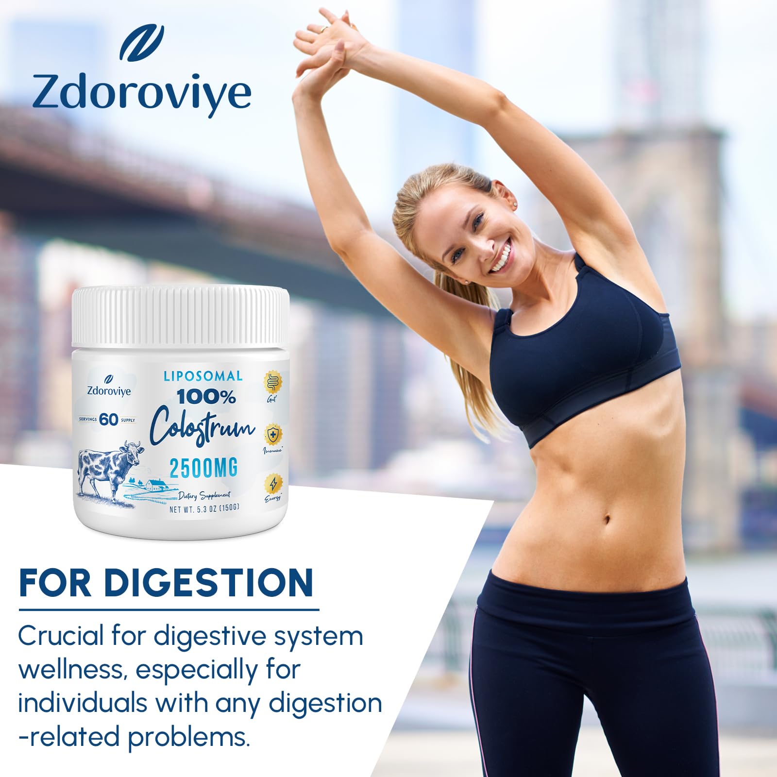 Zdoroviye Colostro Bovino liposomal, textura suave para batidos.