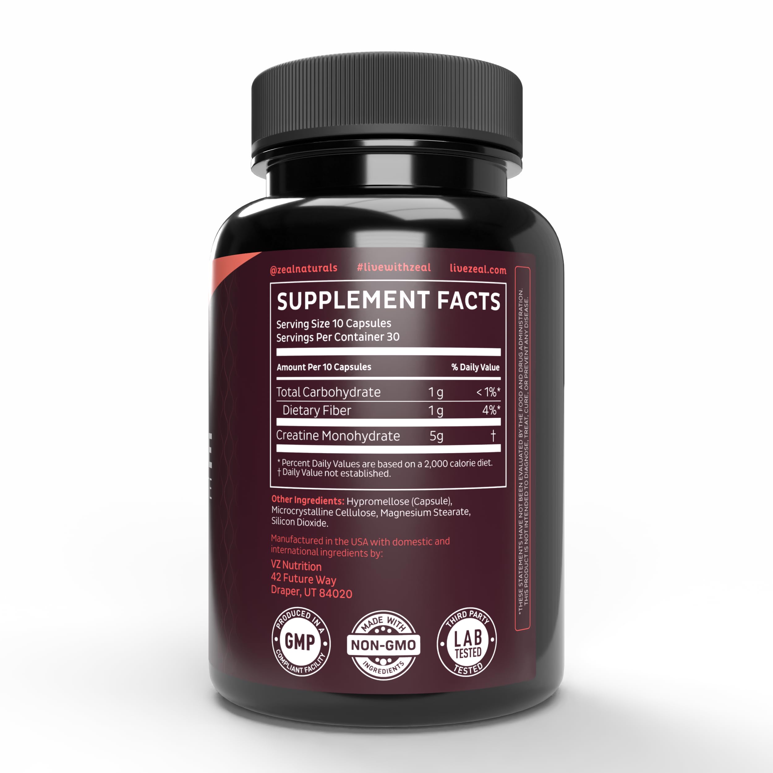 Zeal Creatina Monohidrato: cápsulas para entrenamiento diario.