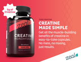 Zeal Creatina Monohidrato: cápsulas sin sabor fáciles de tomar en cualquier momento.