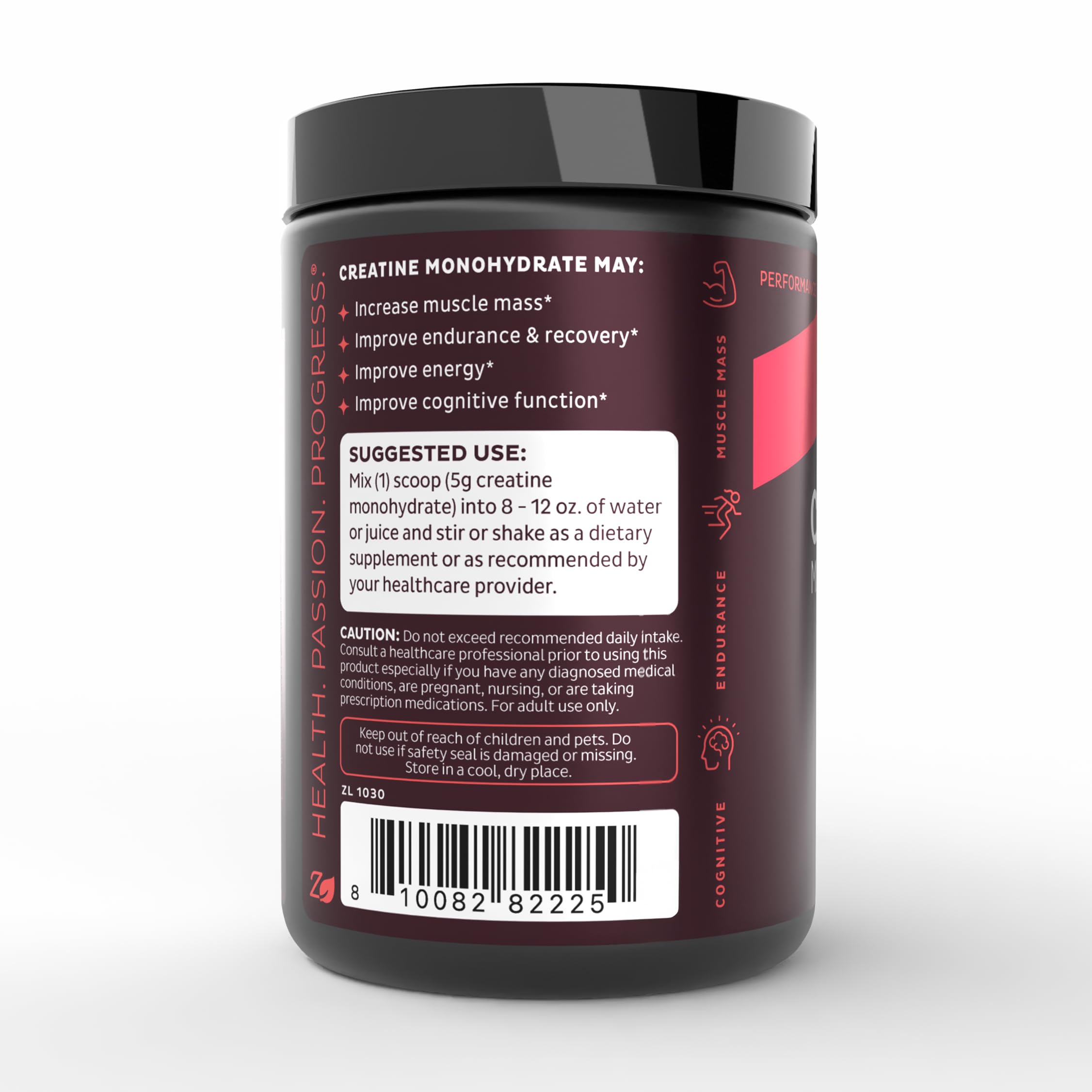 Textura de Zeal Naturals Creatina Monohidrato en polvo para mezcla suave