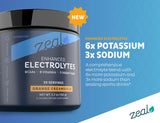 Polvo electrolito Zeal, envase 30 porciones, conveniente para entrenamientos largos.