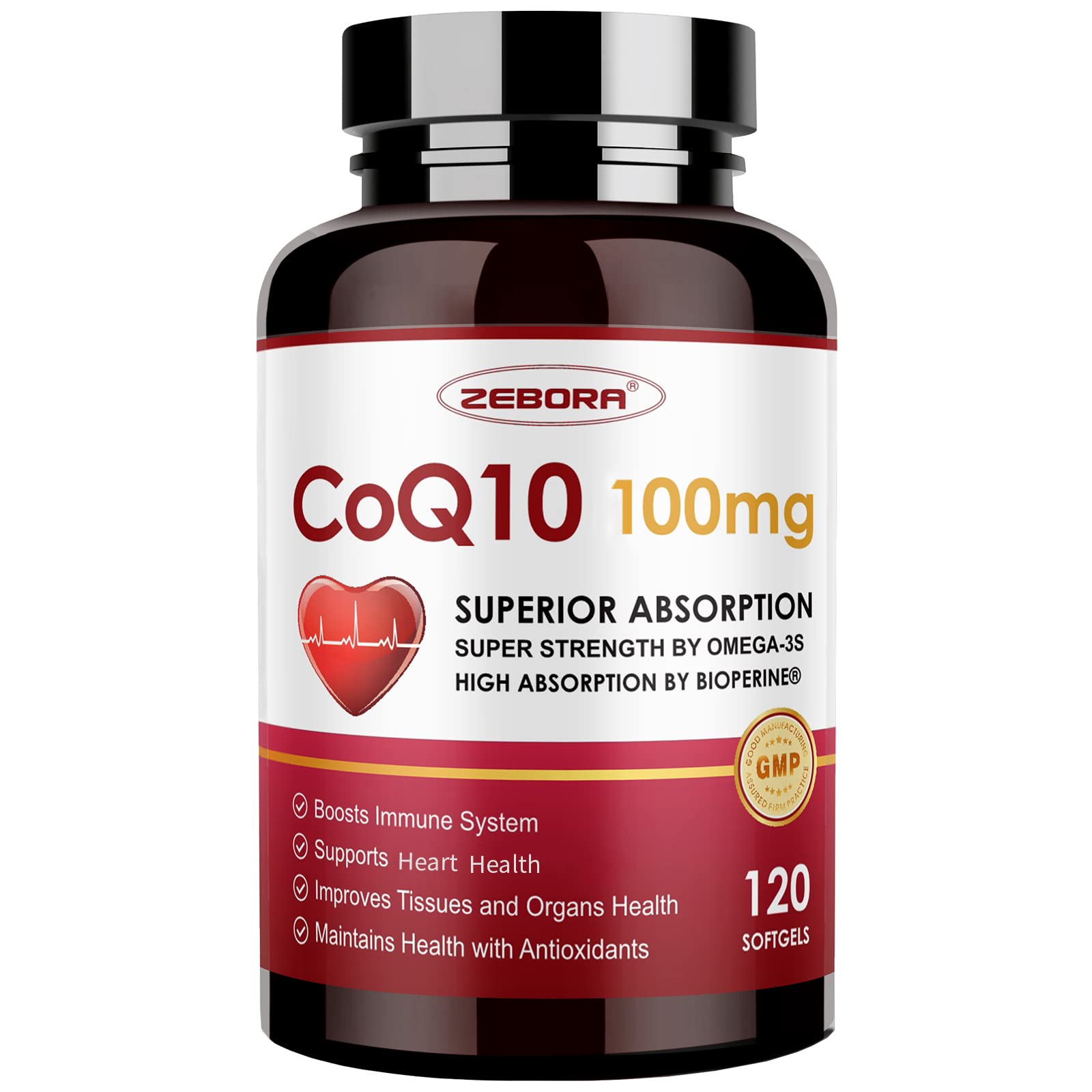 ZEBORA CoQ10 100 mg cápsulas suaves con PQQ y Omega-3 para energía diaria