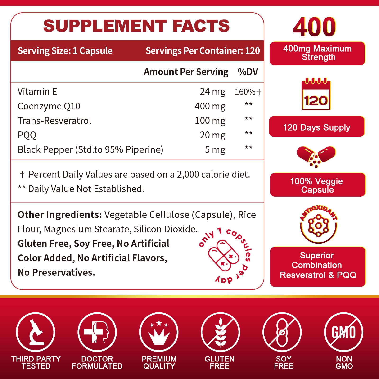 ZEBORA CoQ10-400mg-resveratrol cápsulas-vegetales con antioxidantes