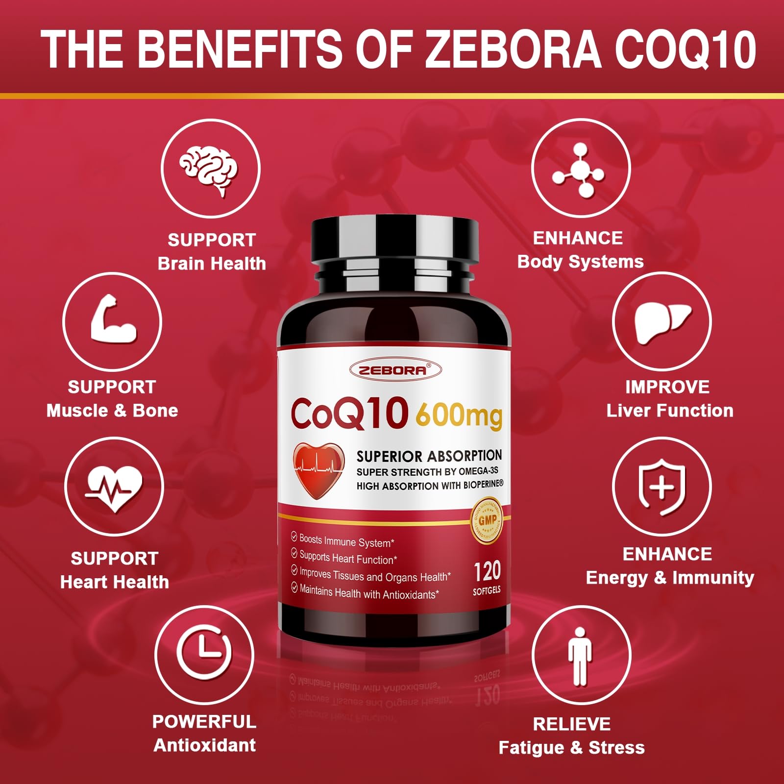 Cápsulas ZEBORA CoQ10, fáciles de tragar para un estilo de vida activo