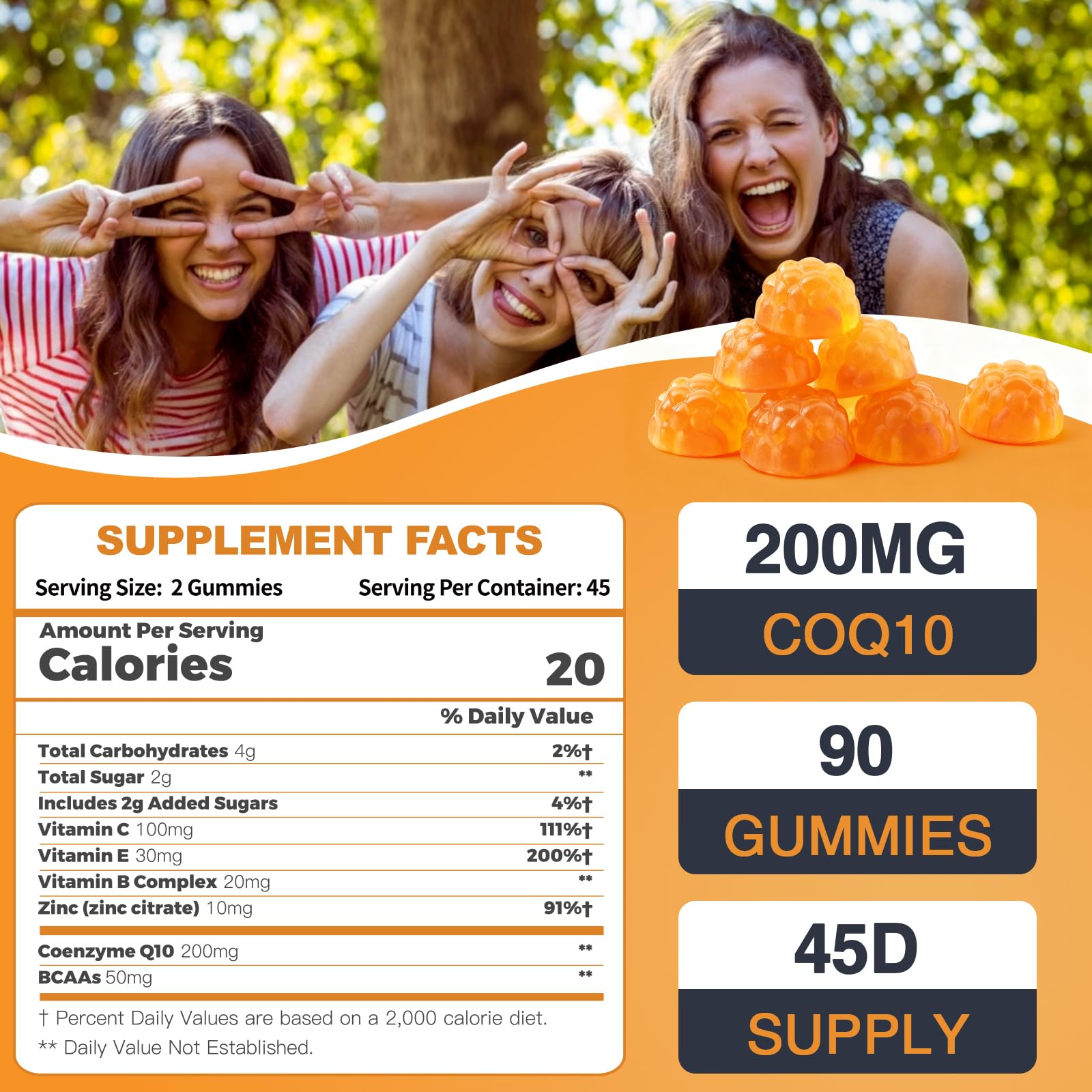ZEBORA CoQ10 gomitas sabor naranja para consumo diario.