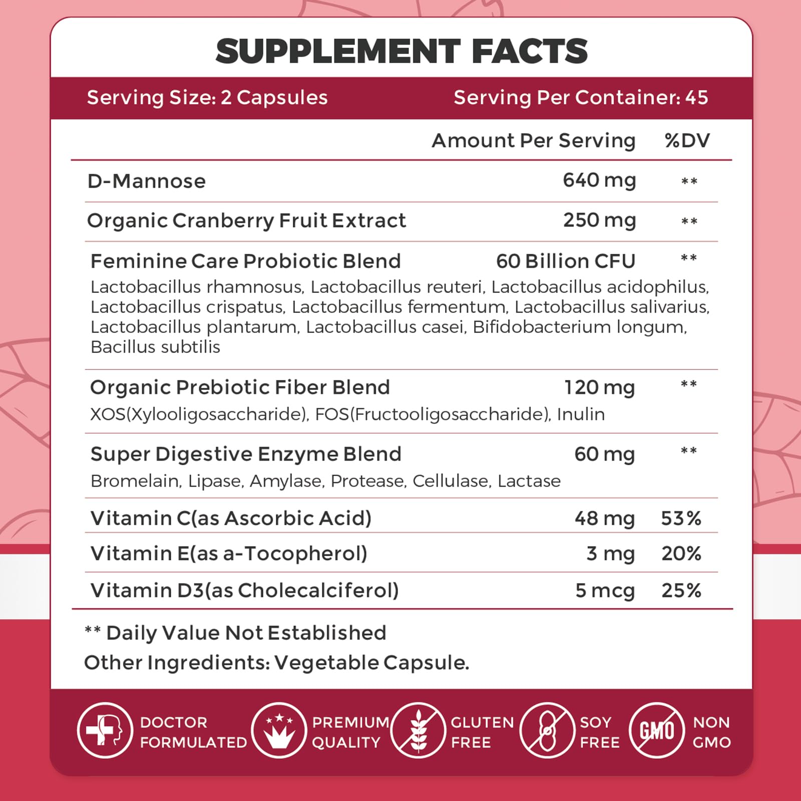 ZEBORA etiqueta d-mannosa-cranberries muestra ingredientes y beneficios naturales.