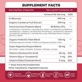 ZEBORA etiqueta d-mannosa-cranberries muestra ingredientes y beneficios naturales.