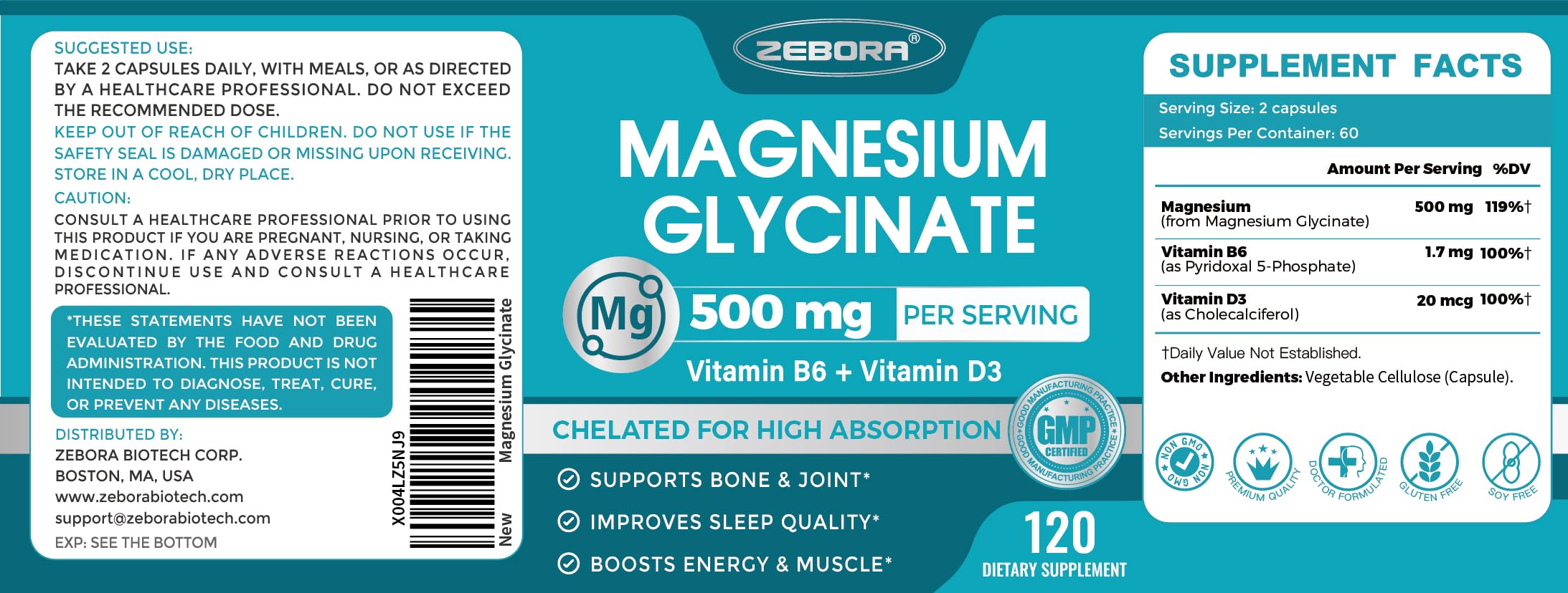 Primer plano de los ingredientes clave: magnesio glicinato, B6 y D3.