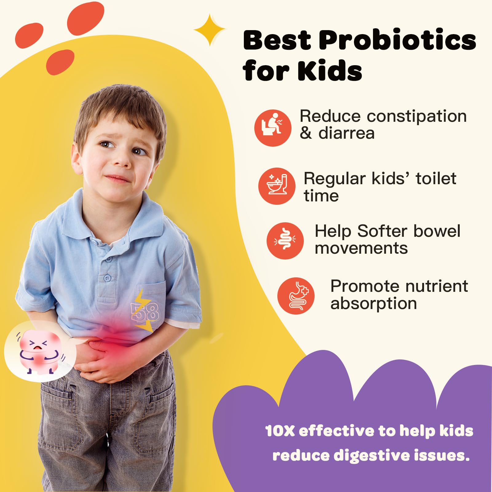 ZEBORA Kids Probiotic Chewables textura suave, agradable para niños y fácil de masticar.