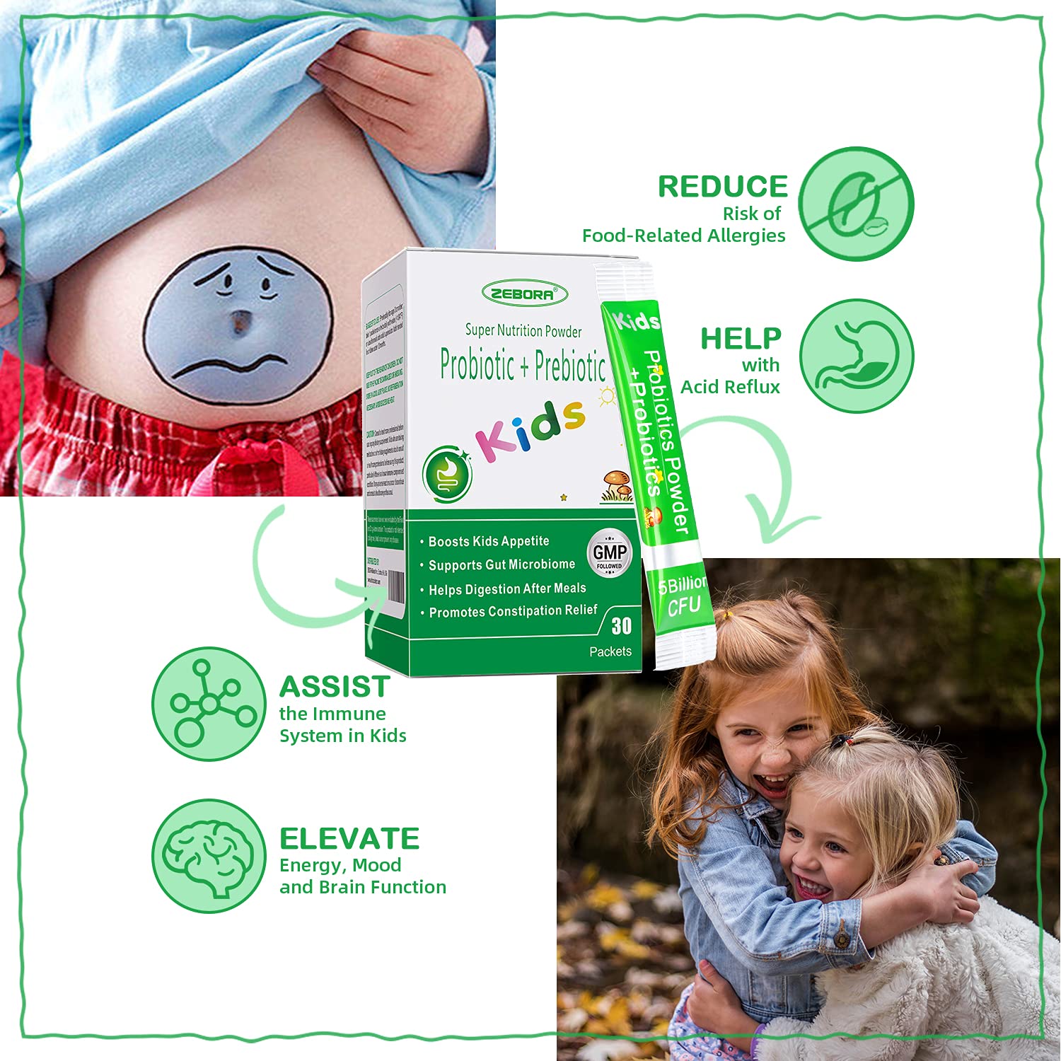 ZEBORA Kids Probiotic mezclar en comida: fácil incorporación a meriendas.