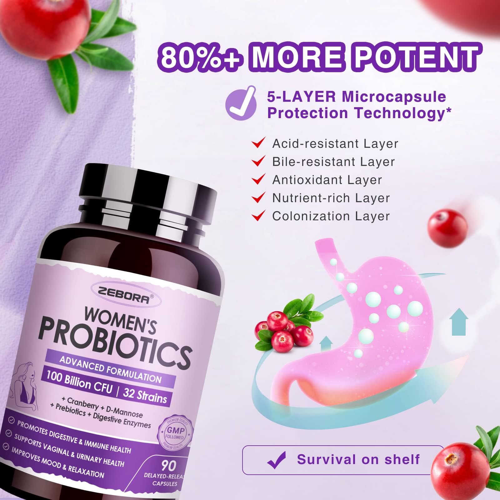 ZEBORA Probiotics: etiqueta clara que identifica enzimas y prebióticos.