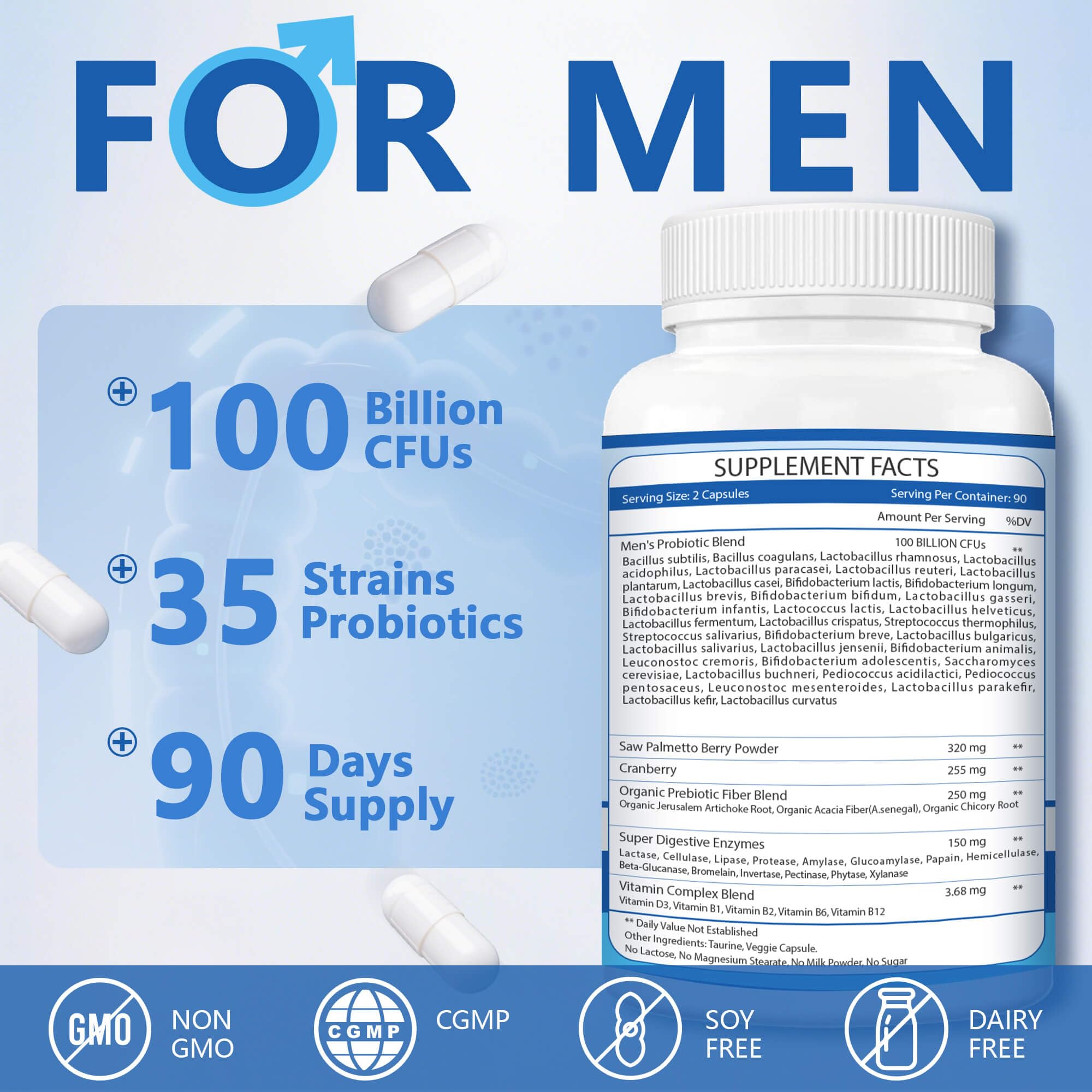 ZEBORA Probiotics para hombres: cápsulas para apoyo digestivo y energía.