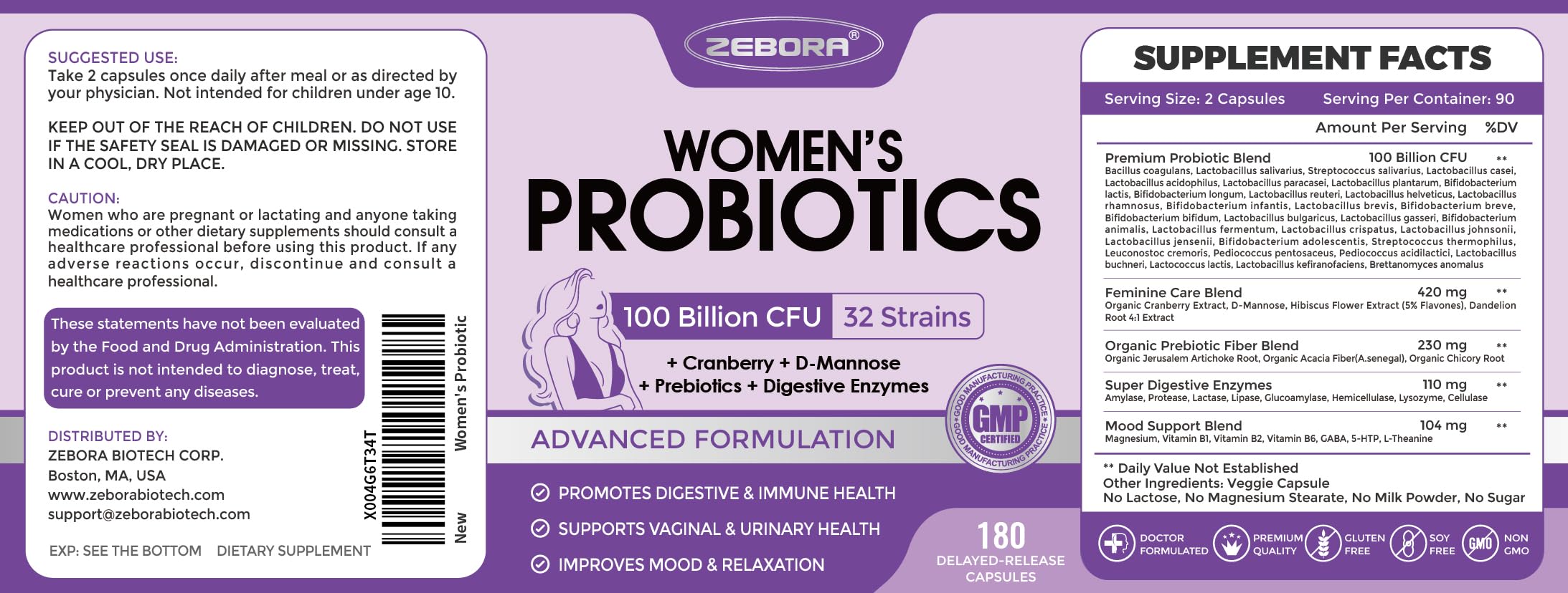 ZEBORA Probiotics para mujeres, uso diario para apoyar la microbiota intestinal.