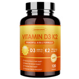 ZEBORA Vitamina D3+K2 en frasco, apoyo diario para huesos y dientes.