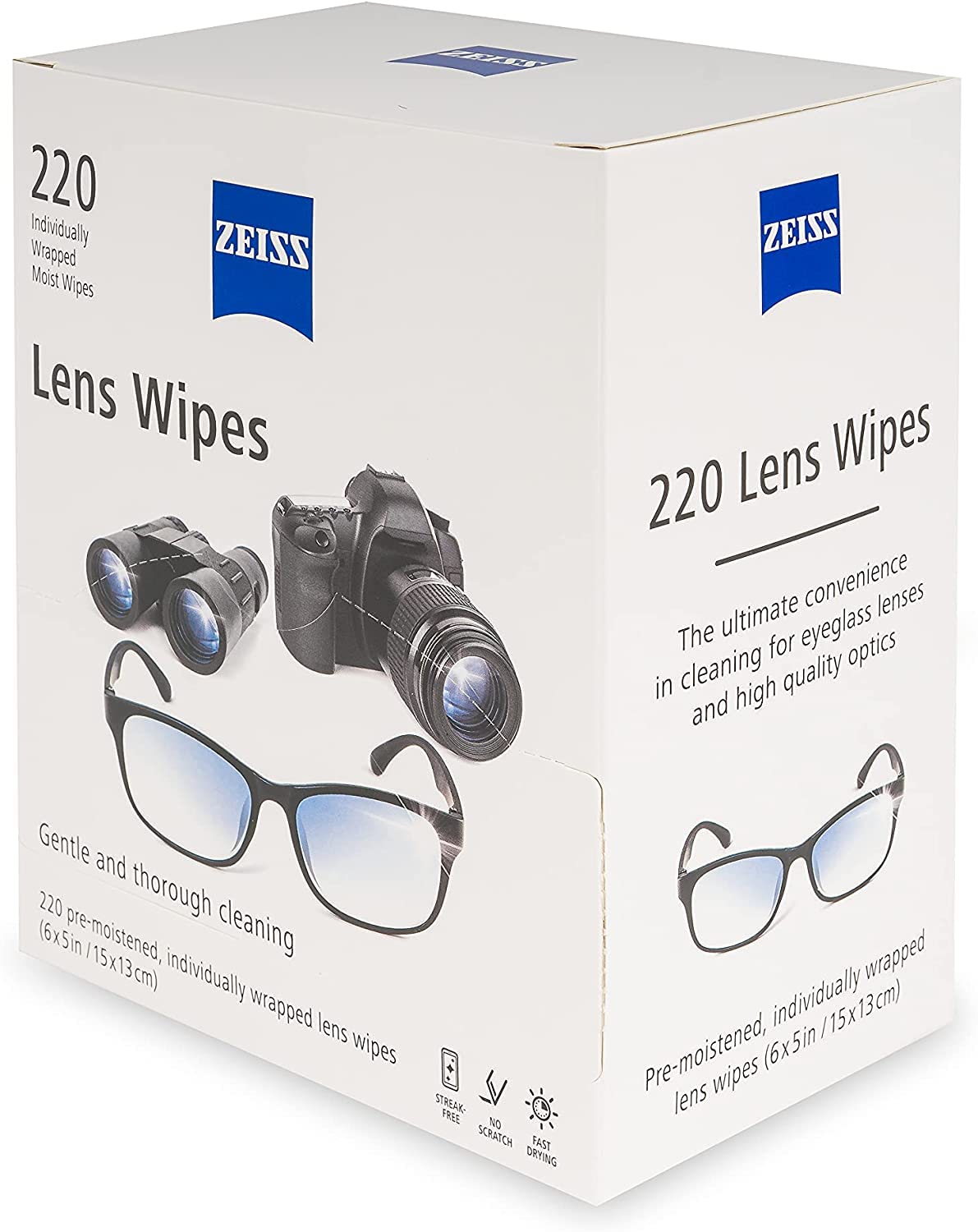 ZEISS toallitas envasadas individualmente, convenientes para bolso o coche.