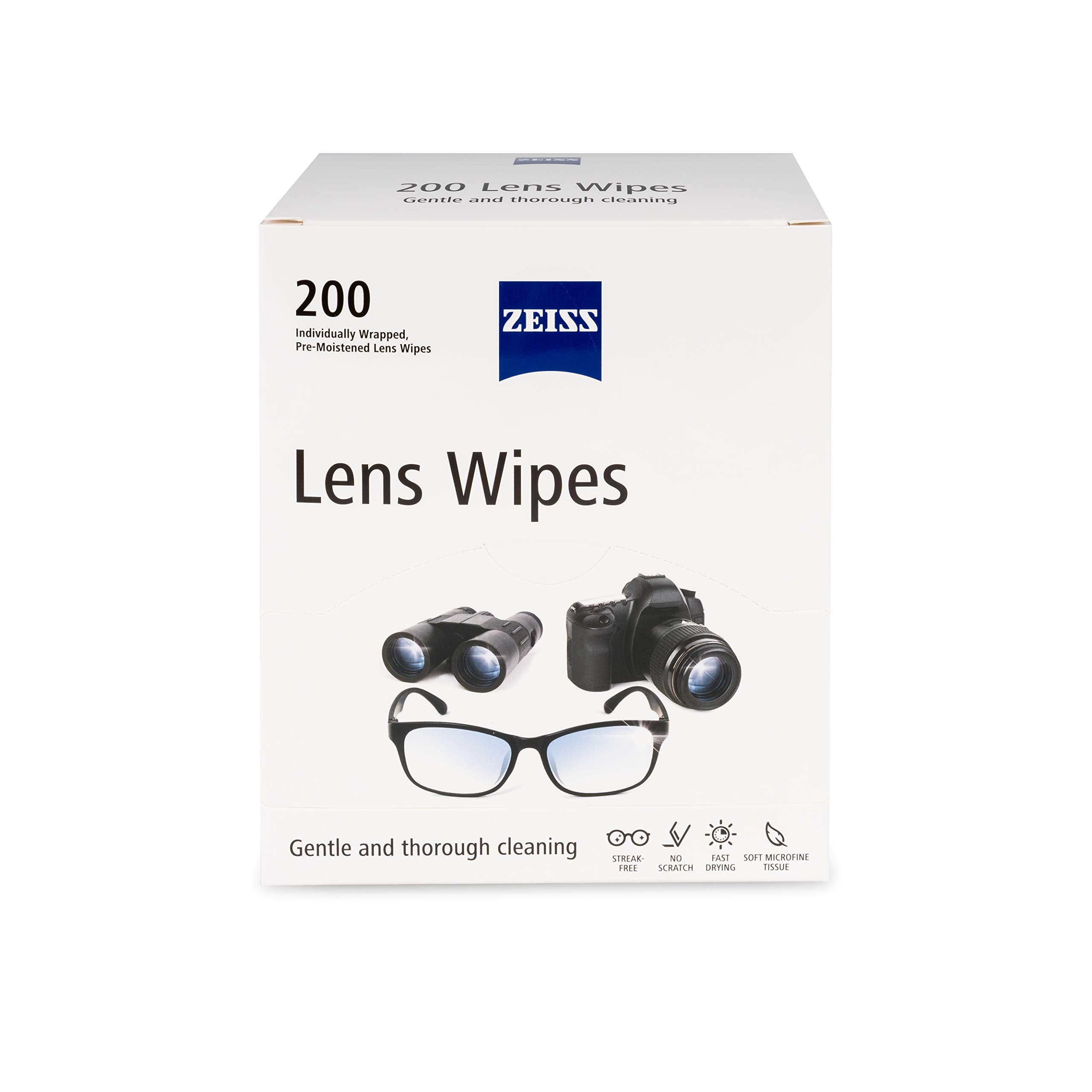 ZEISS toallitas humedas para limpieza de lentes, paquete de 200, limpieza rápida y segura.